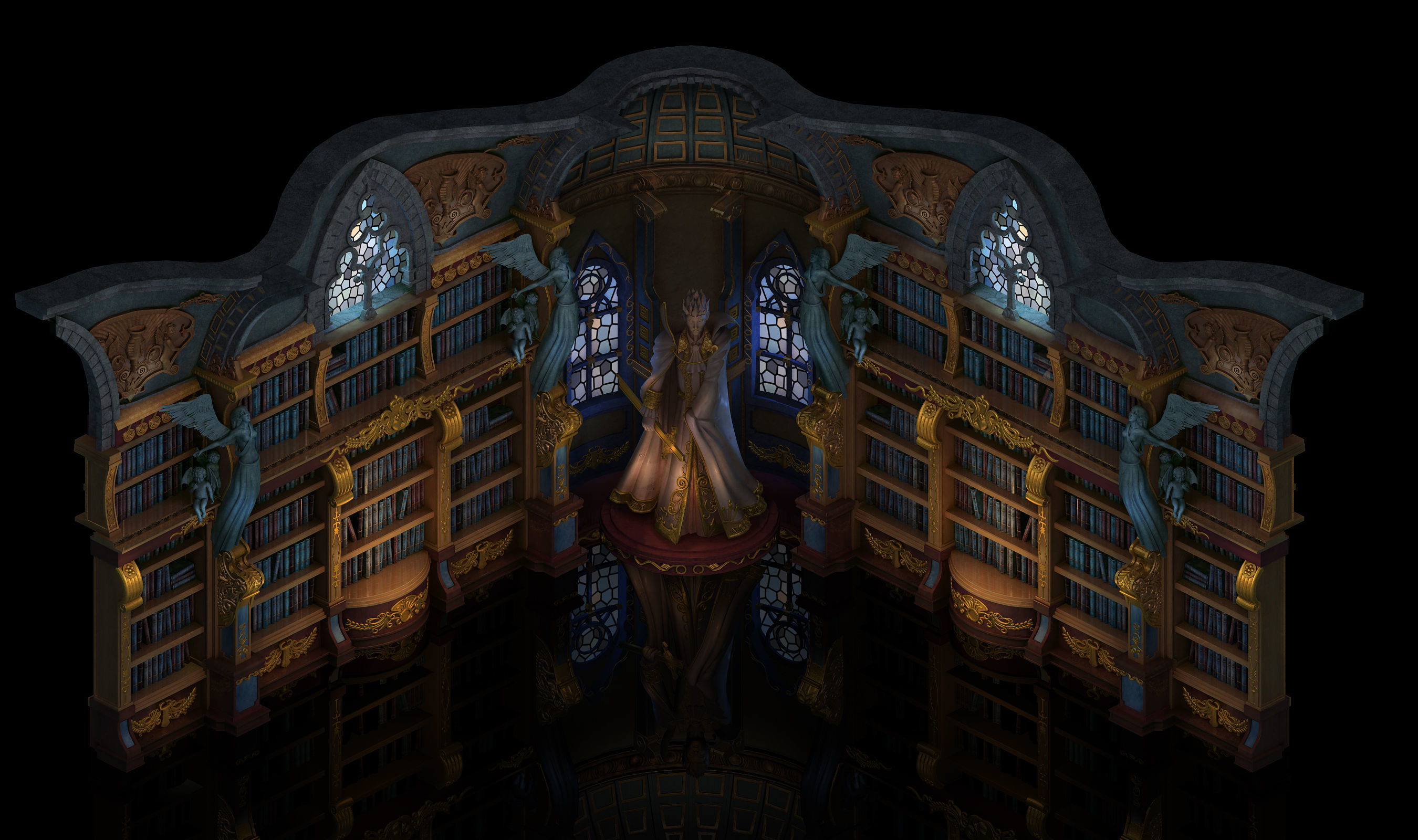 Library - Bookcase Wall Corner 02 3D model_1