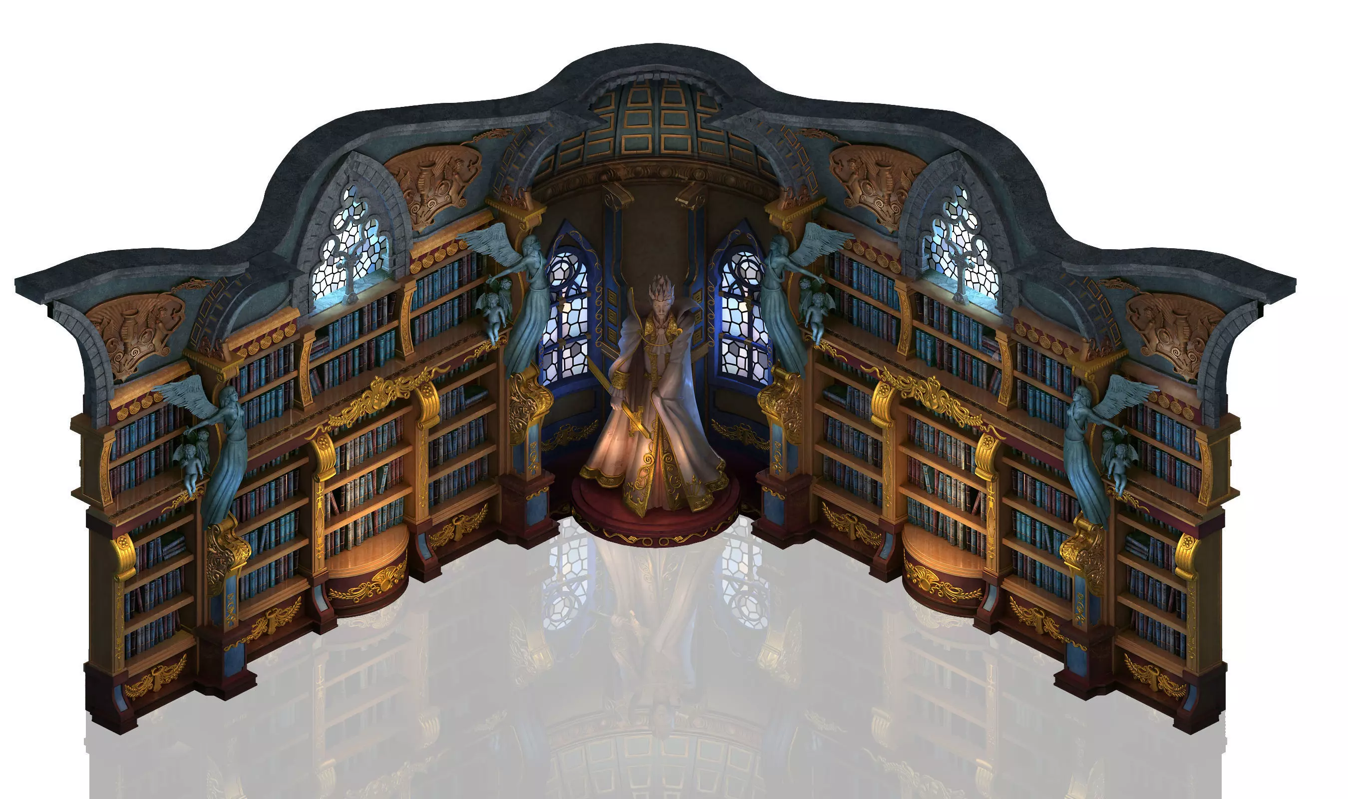 Library - Bookcase Wall Corner 02 3D model_0