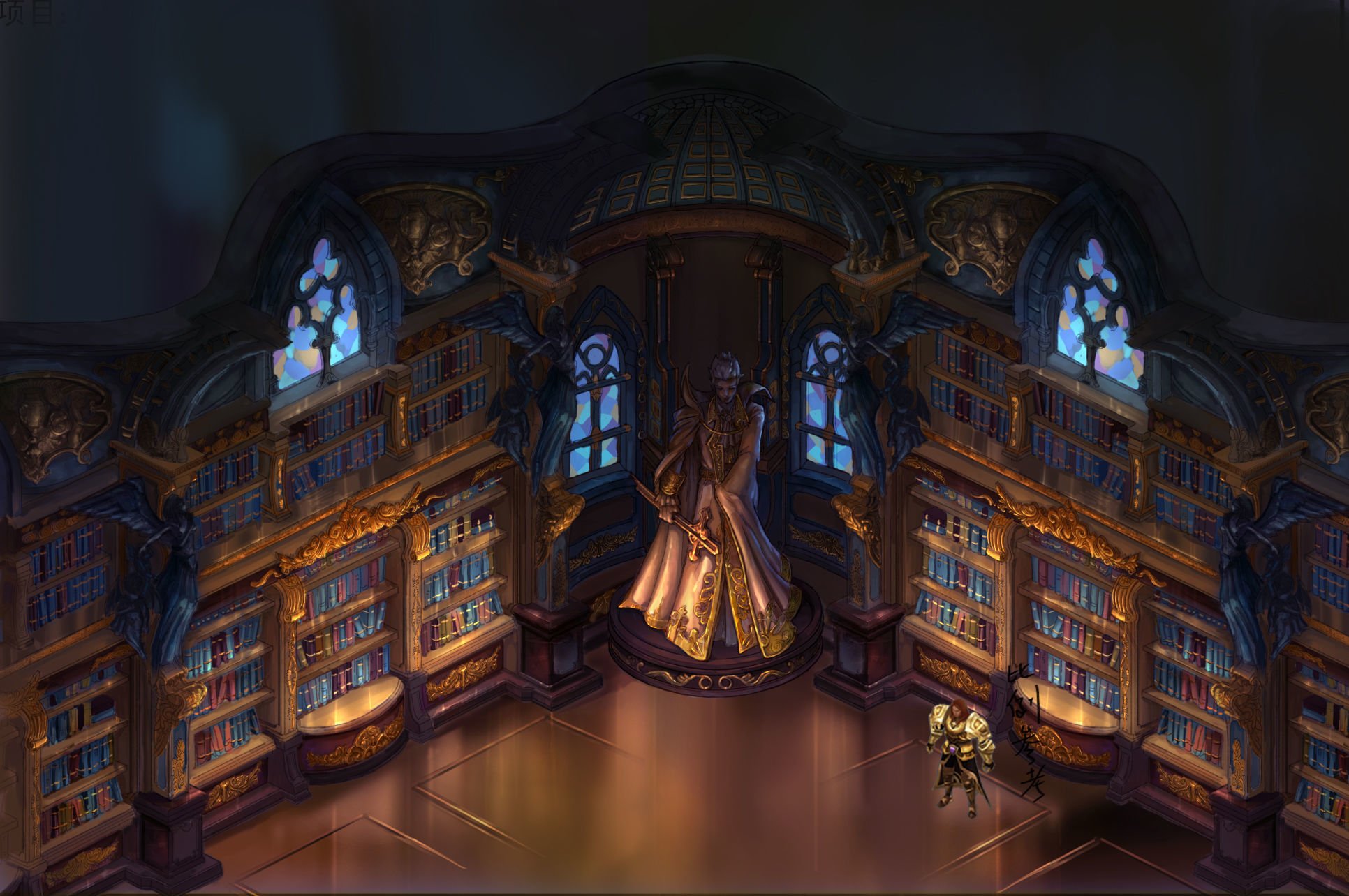 Library - Bookcase Wall Corner 02 3D model_2