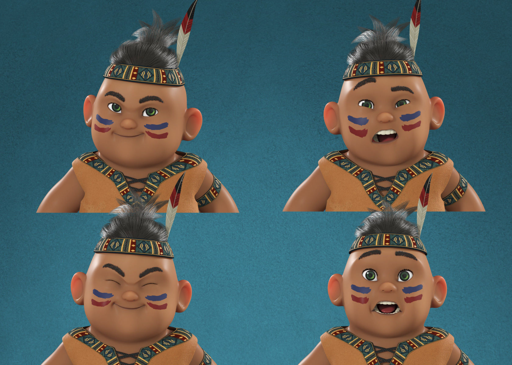 Cartoon Native American Indian Red Indian 3d Model Rigged 3D model_4