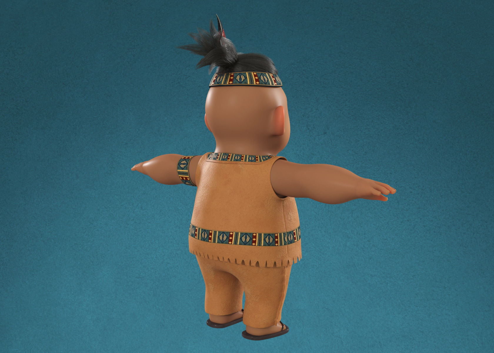 Cartoon Native American Indian Red Indian 3d Model Rigged 3D model_11