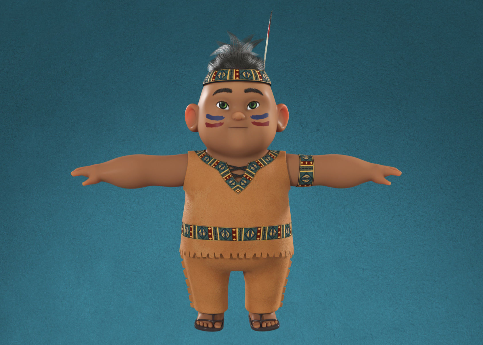 Cartoon Native American Indian Red Indian 3d Model Rigged 3D model_7