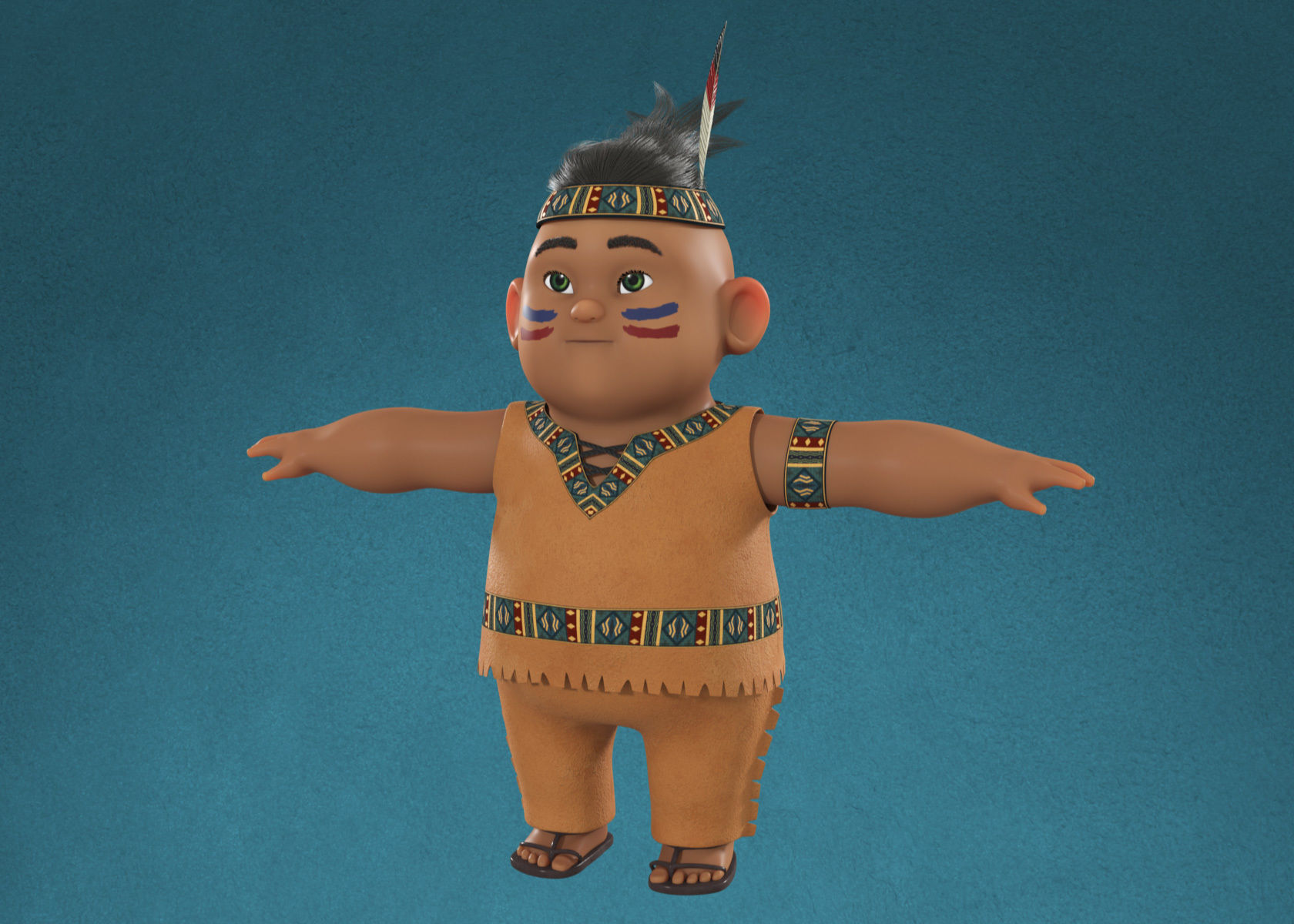 Cartoon Native American Indian Red Indian 3d Model Rigged 3D model_6