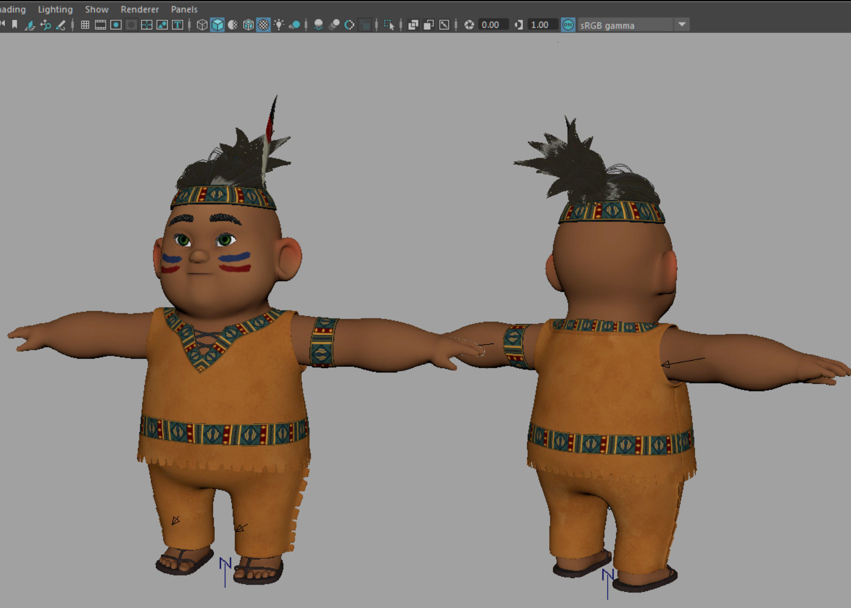 Cartoon Native American Indian Red Indian 3d Model Rigged 3D model_23