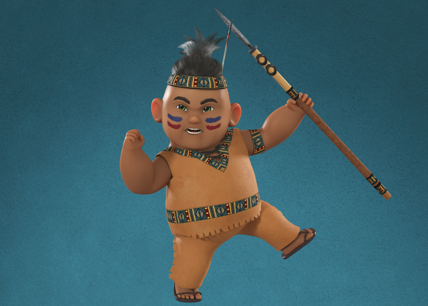 Cartoon Native American Indian Red Indian 3d Model Rigged 3D model_3