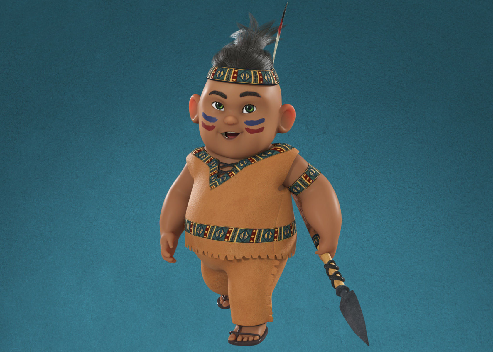 Cartoon Native American Indian Red Indian 3d Model Rigged 3D model_1