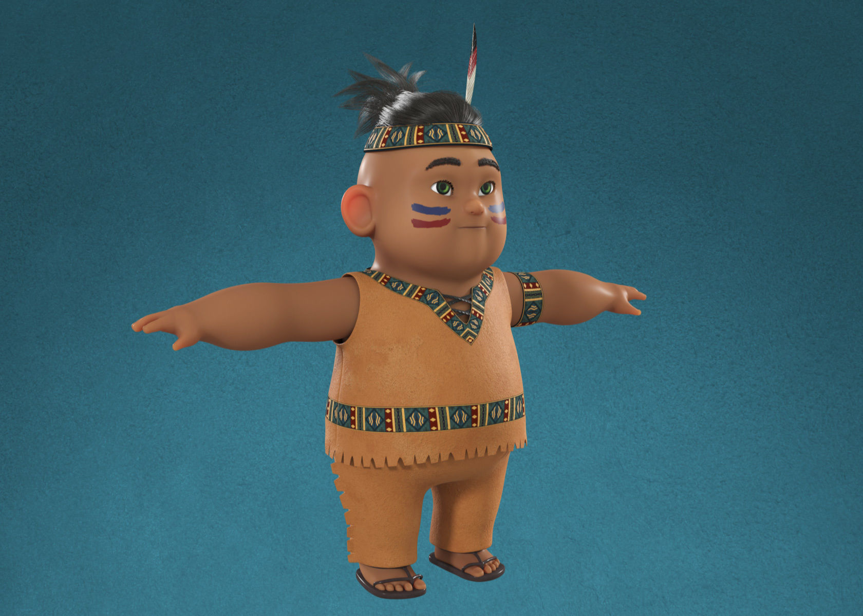 Cartoon Native American Indian Red Indian 3d Model Rigged 3D model_13