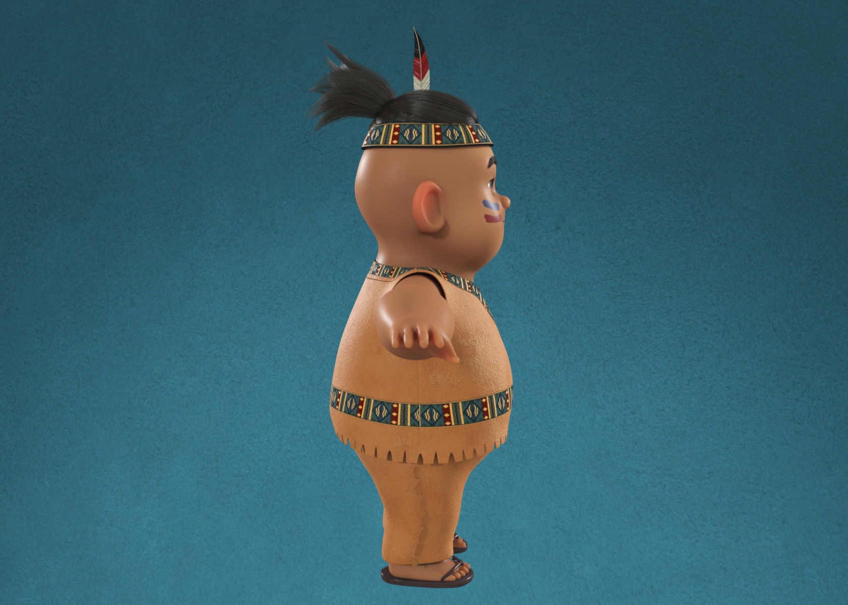Cartoon Native American Indian Red Indian 3d Model Rigged 3D model_12
