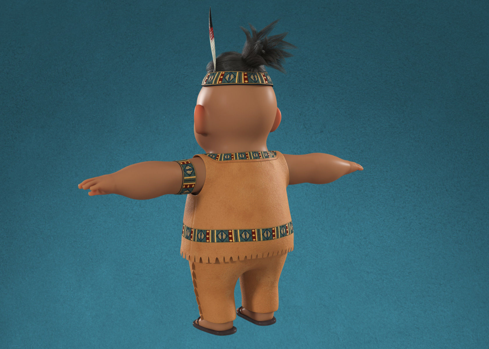 Cartoon Native American Indian Red Indian 3d Model Rigged 3D model_9
