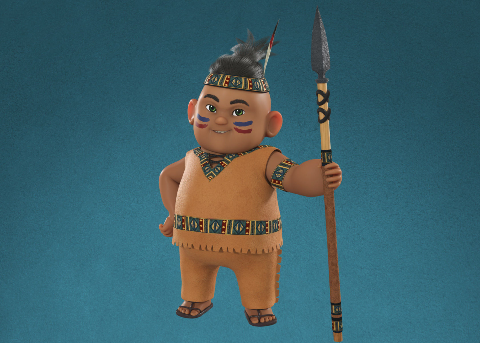 Cartoon Native American Indian Red Indian 3d Model Rigged 3D model_2