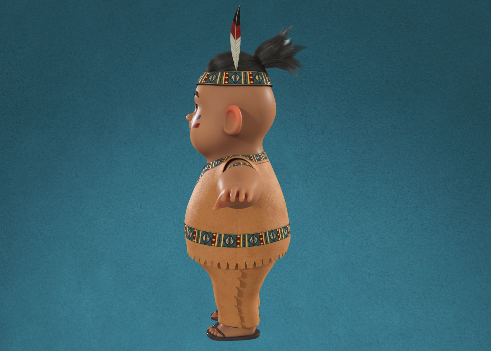 Cartoon Native American Indian Red Indian 3d Model Rigged 3D model_8