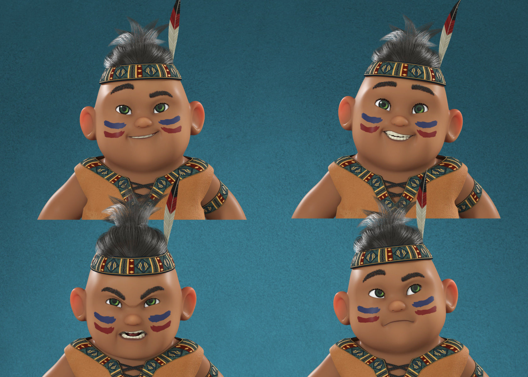 Cartoon Native American Indian Red Indian 3d Model Rigged 3D model_5