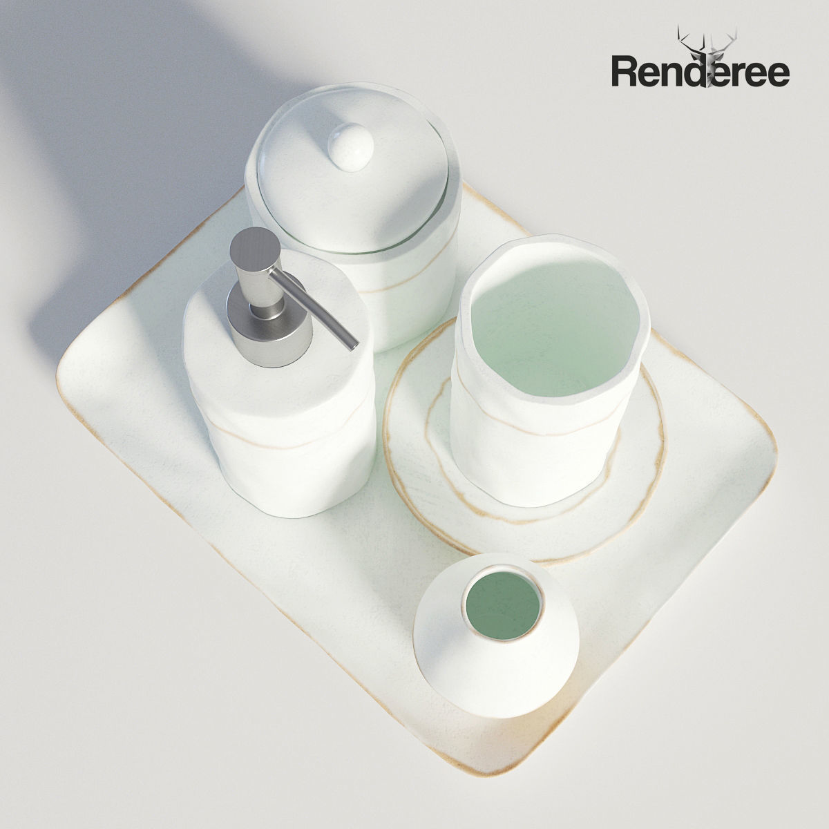 Bathroom Set White and Wood  3D model_3