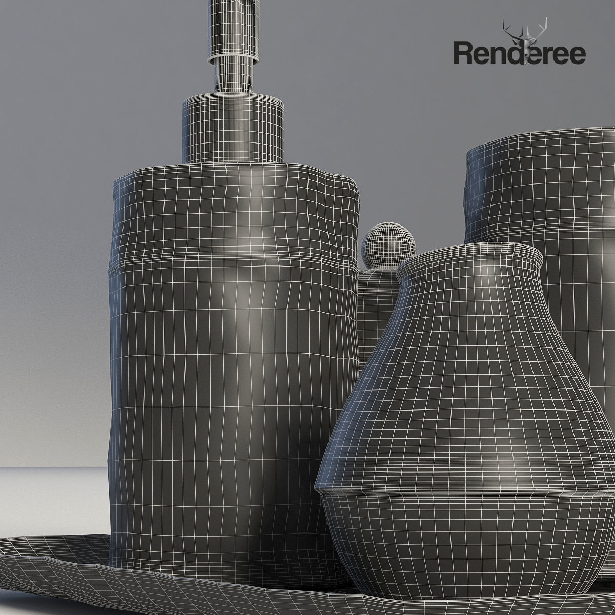 Bathroom Set White and Wood  3D model_9