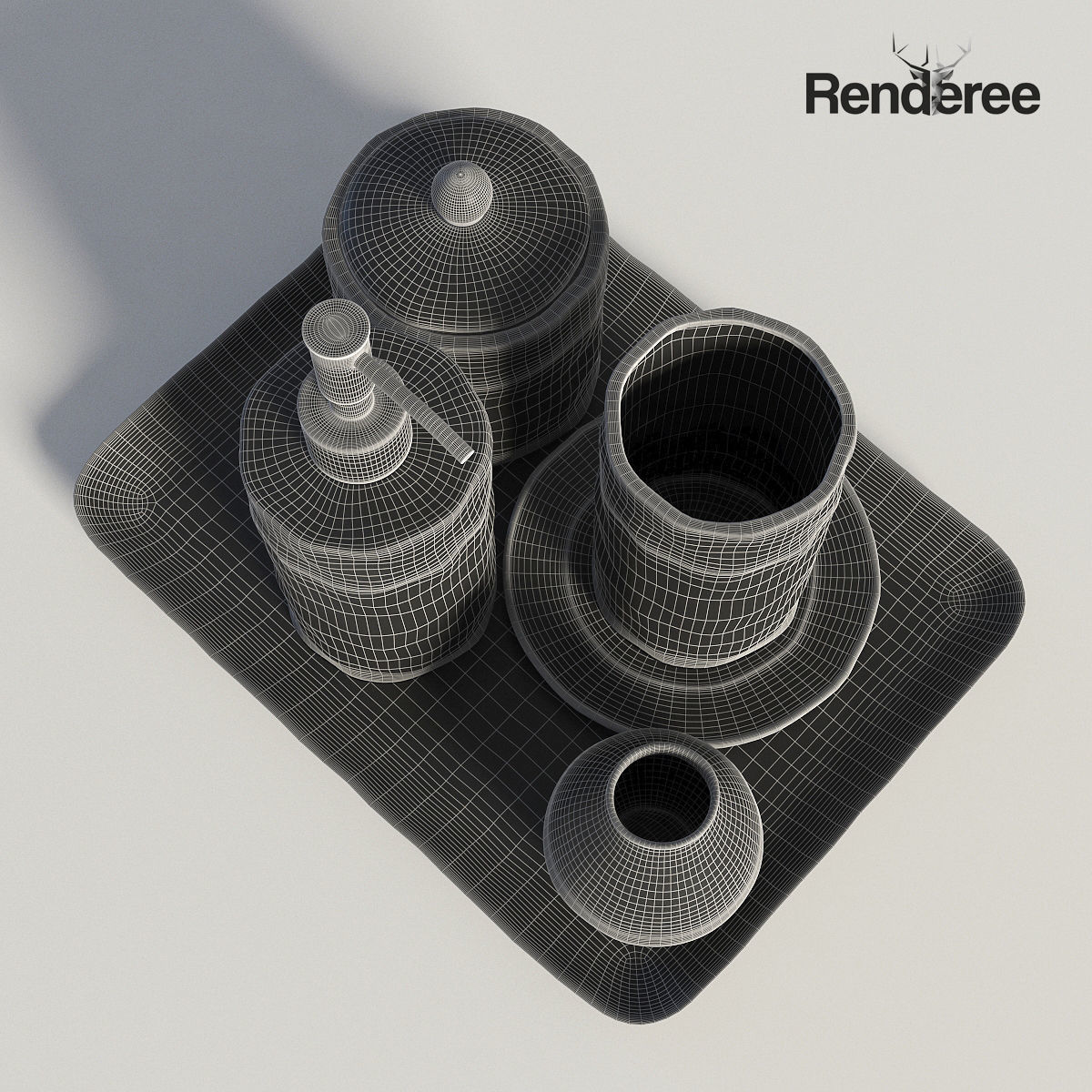 Bathroom Set White and Wood  3D model_7