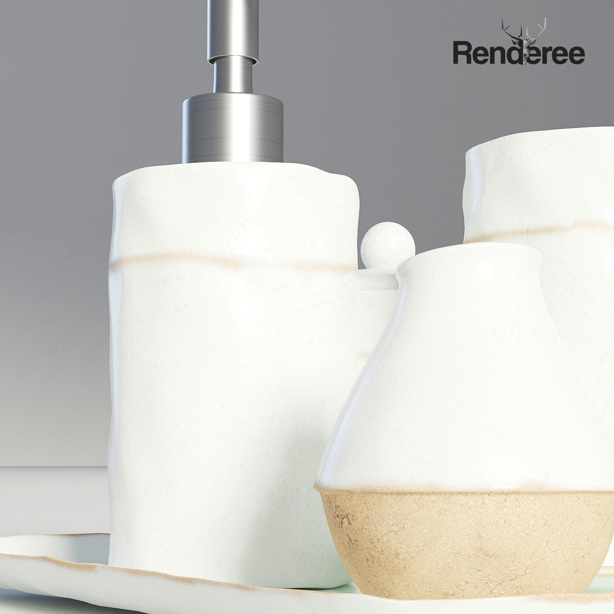 Bathroom Set White and Wood  3D model_5