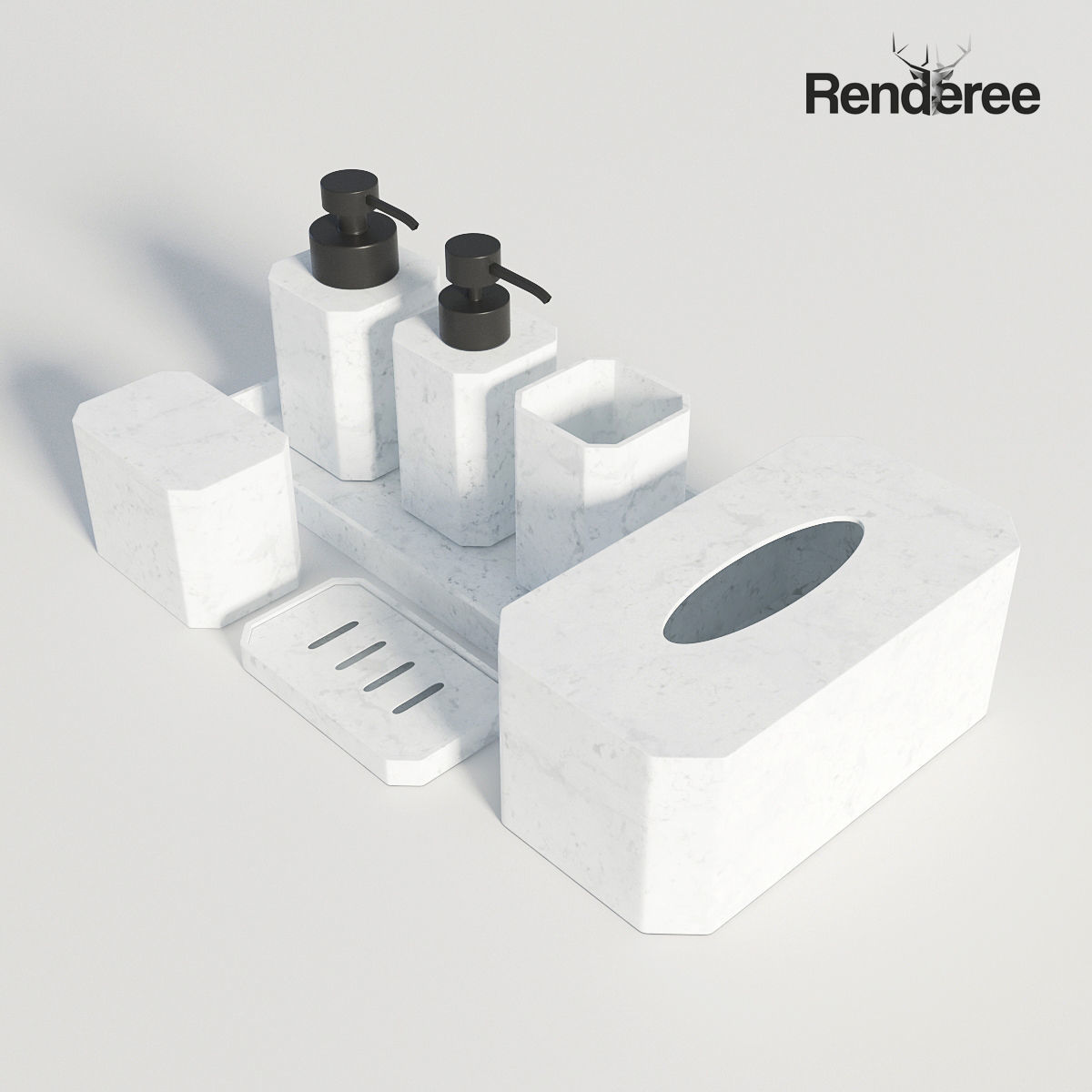 Bathroom Set White and Black 3D model_2