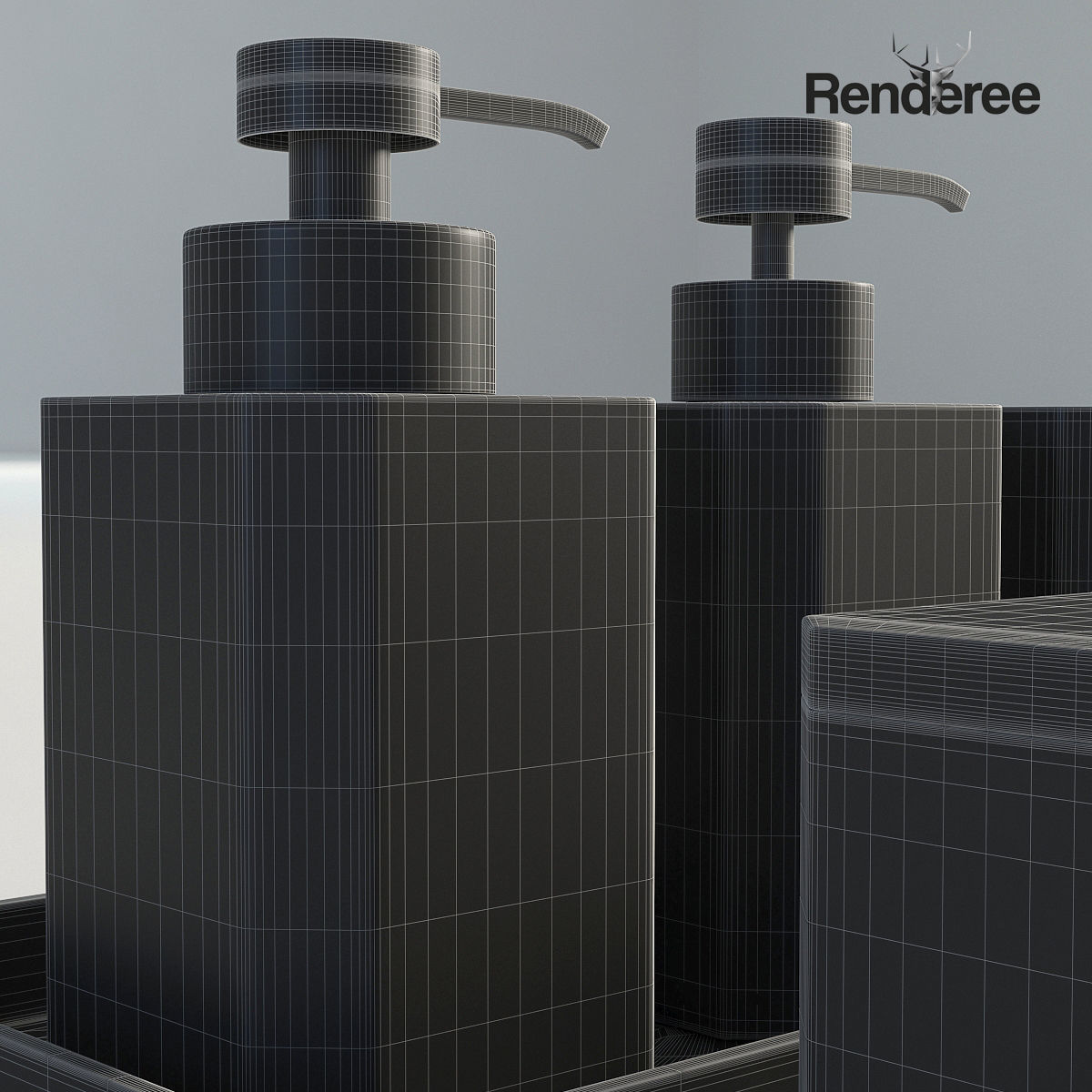 Bathroom Set White and Black 3D model_10