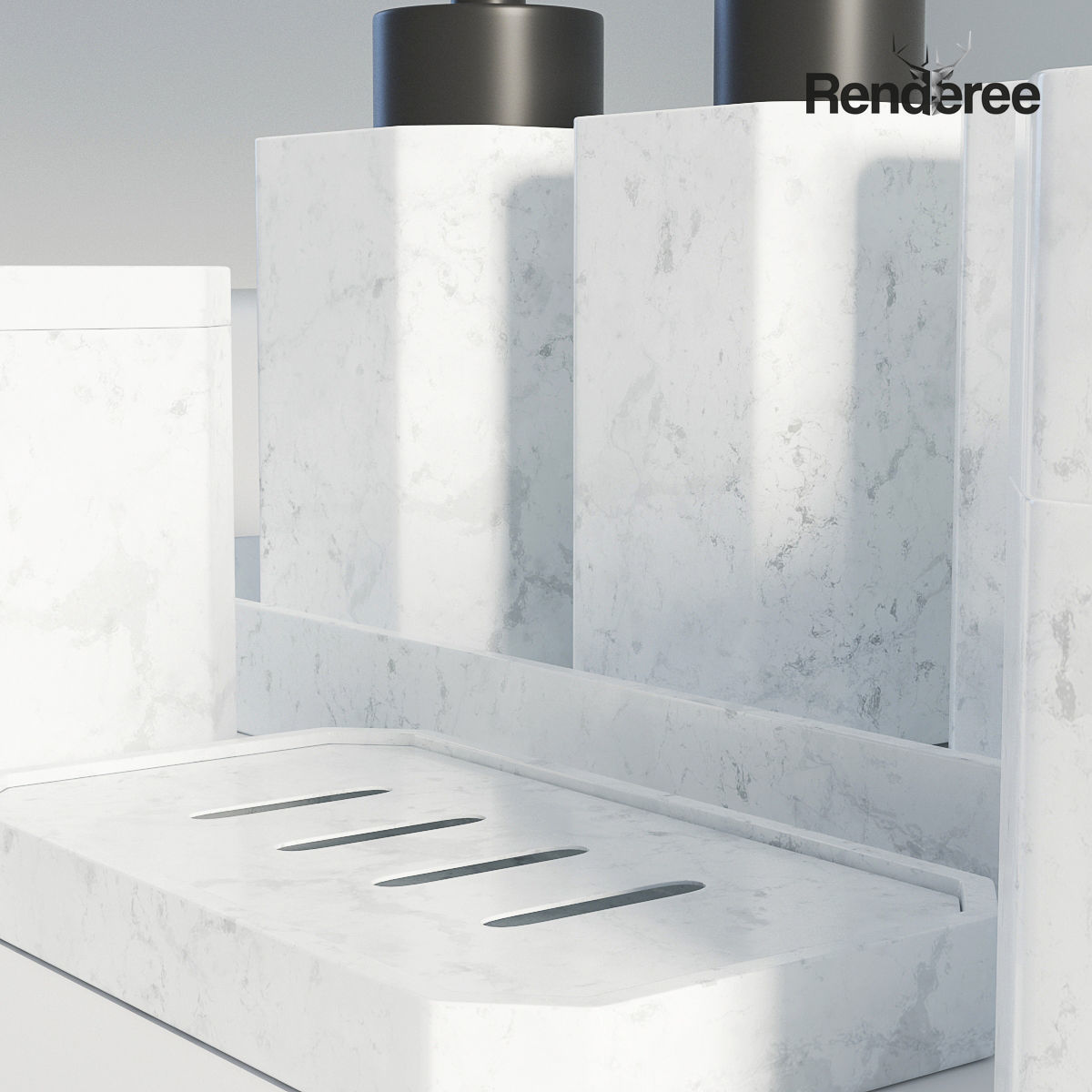 Bathroom Set White and Black 3D model_5