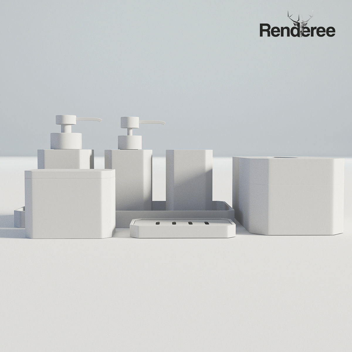 Bathroom Set White and Black 3D model_6