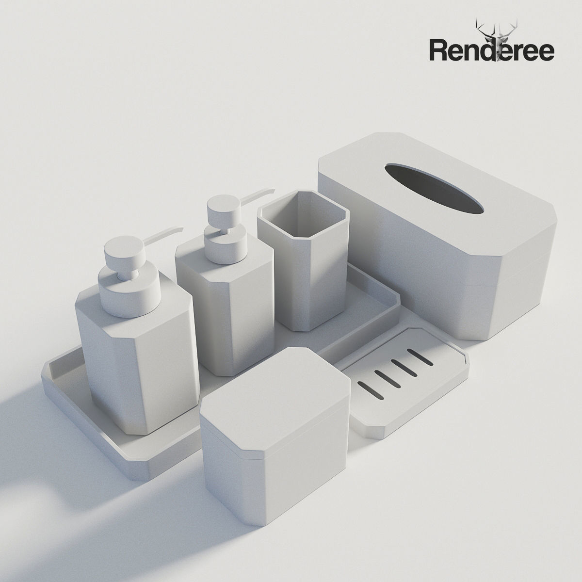 Bathroom Set White and Black 3D model_8