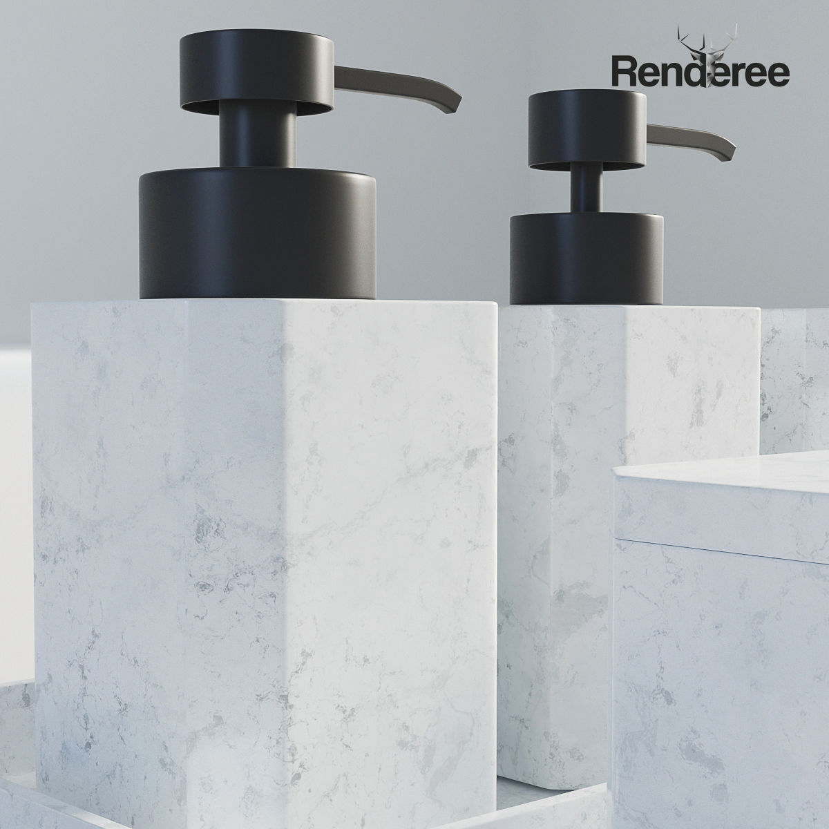 Bathroom Set White and Black 3D model_4