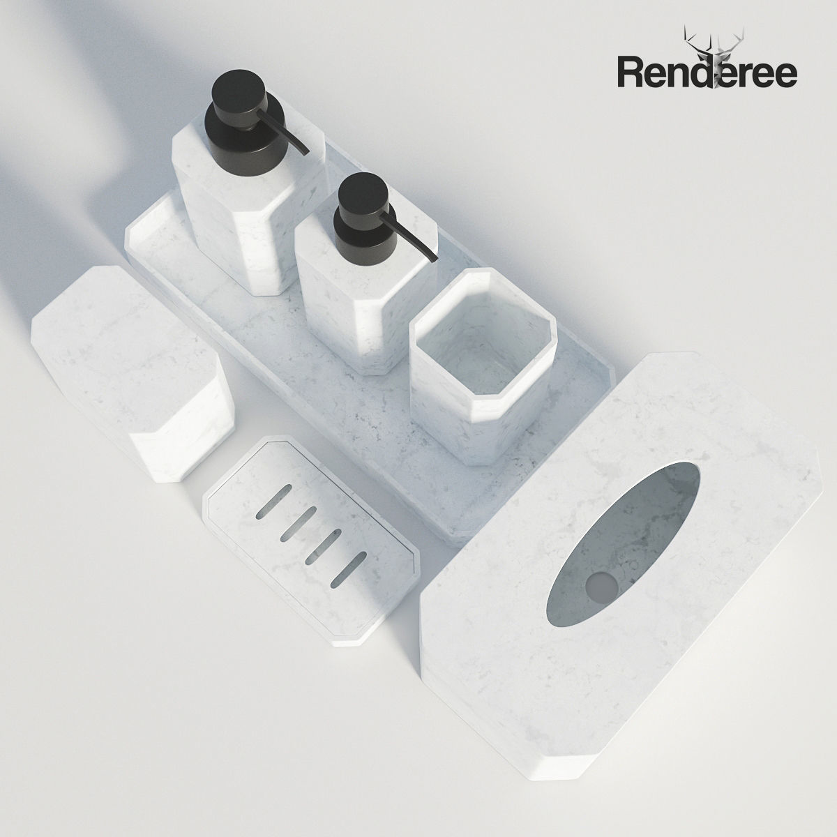 Bathroom Set White and Black 3D model_3