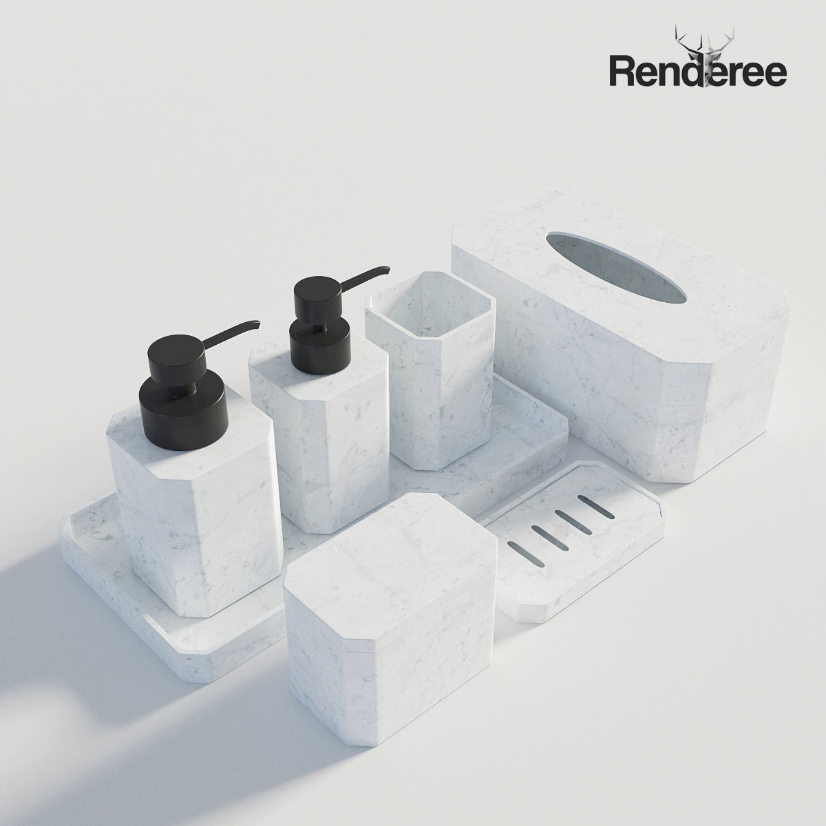 Bathroom Set White and Black 3D model_1