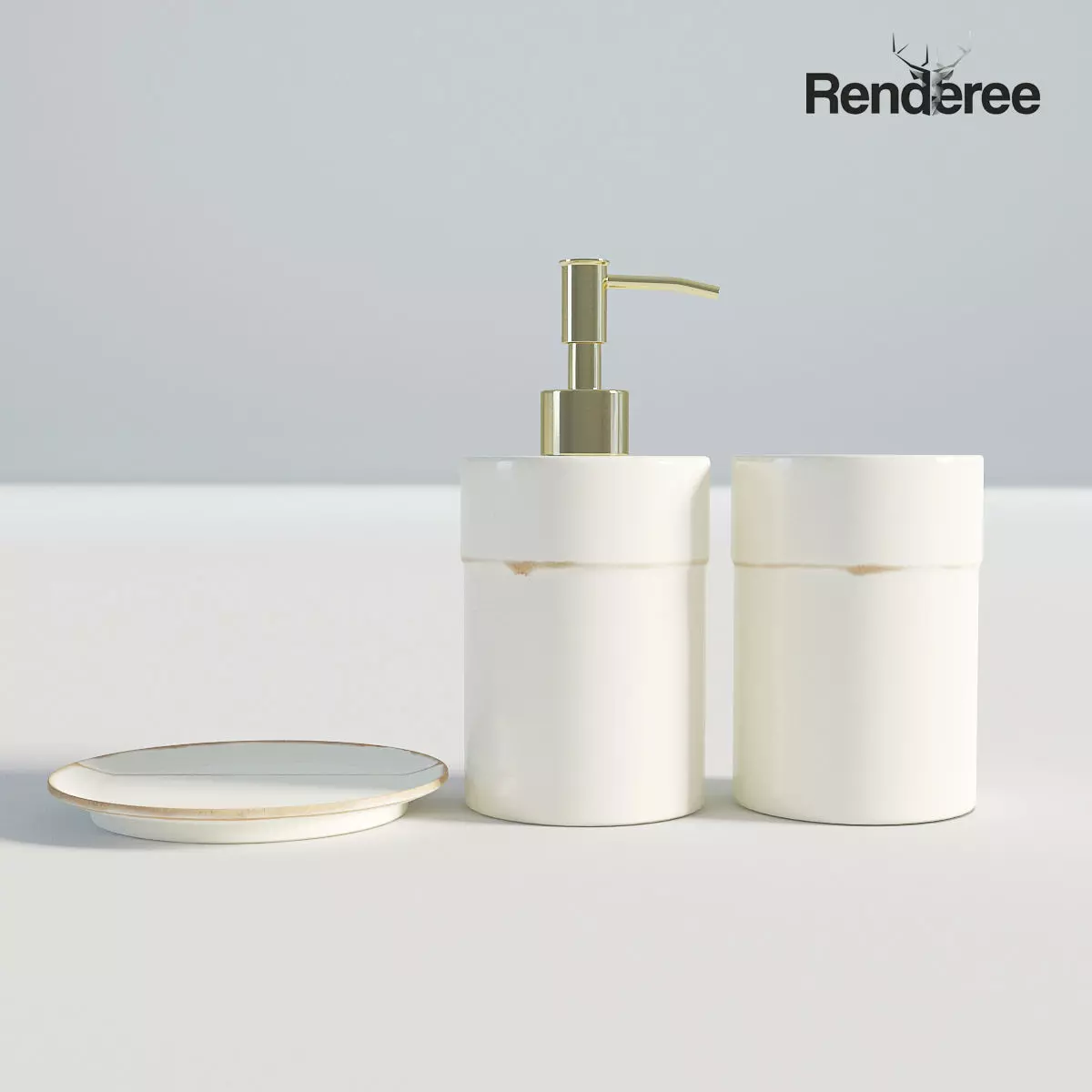 Bathroom Set White and Gold 1 3D model