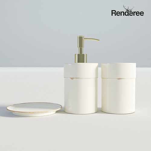 Bathroom Set White and Gold 1 3D model
