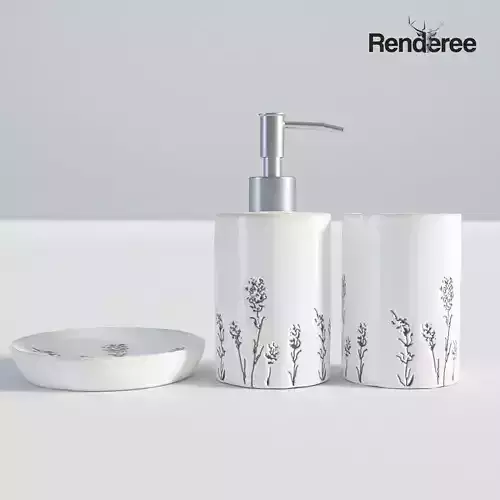 Bathroom Set White Flower Ornament 1