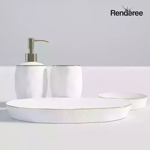Bathroom Set White and Gold 2