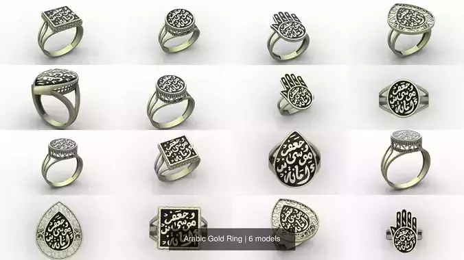 Arabic Gold Ring 3D Model Collection