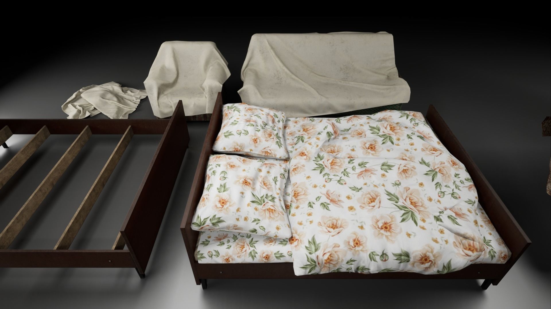 Post Soviet Bed and Sofas UE4 Low-poly 3D model_5