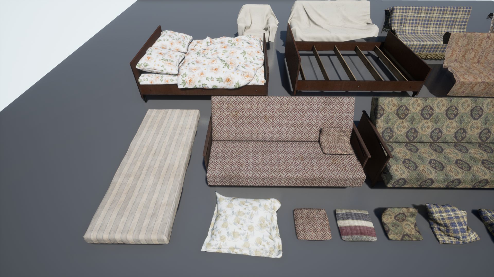 Post Soviet Bed and Sofas UE4 Low-poly 3D model_9