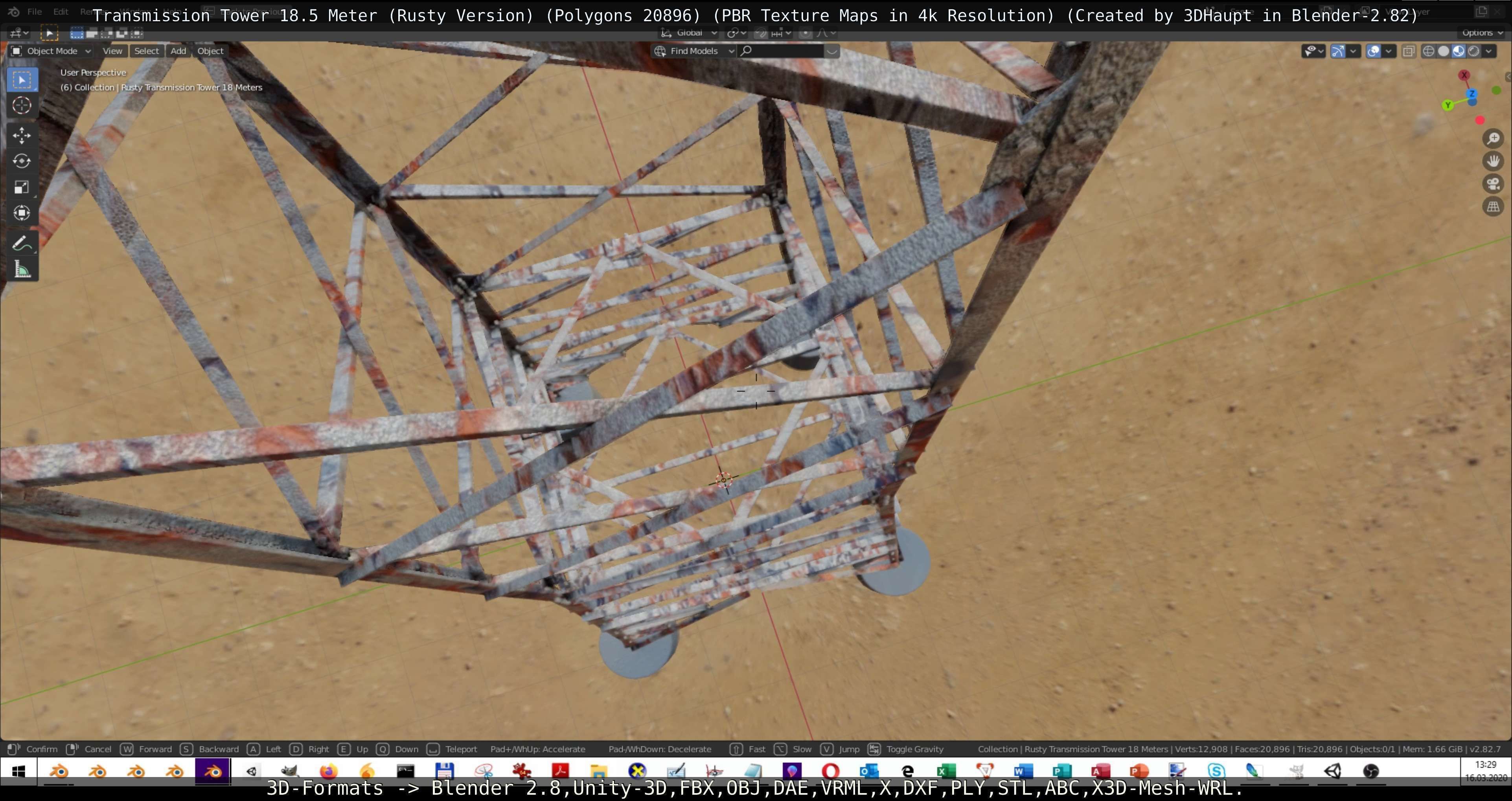 Transmission Tower 18 Meter Rusty Version Low-poly 3D model_76