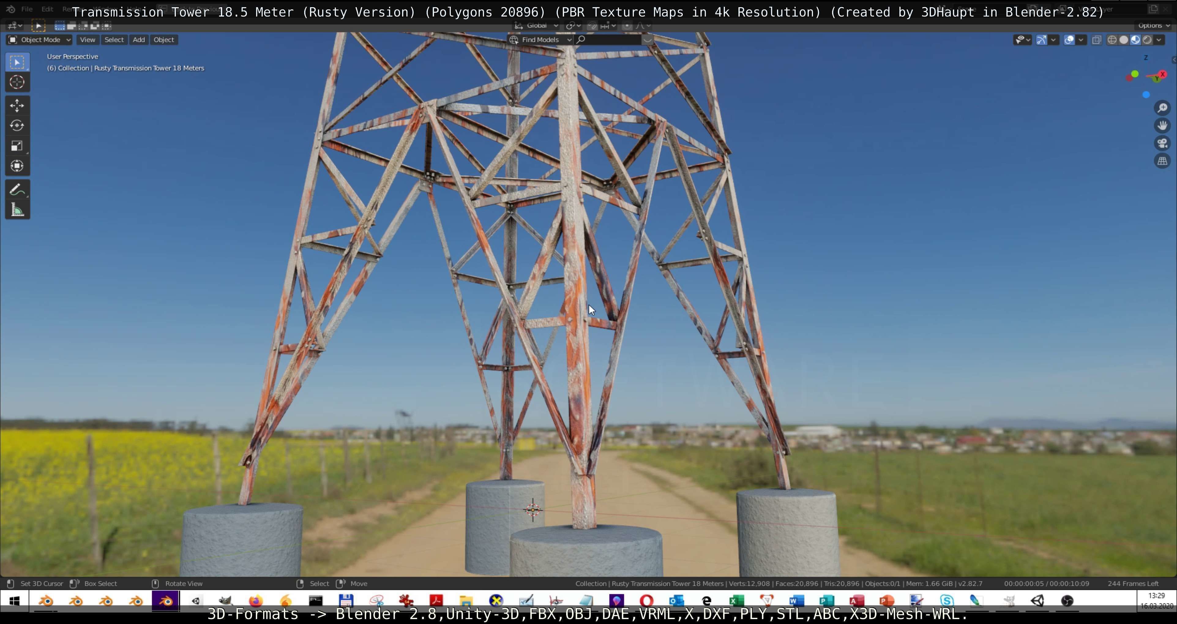 Transmission Tower 18 Meter Rusty Version Low-poly 3D model_79