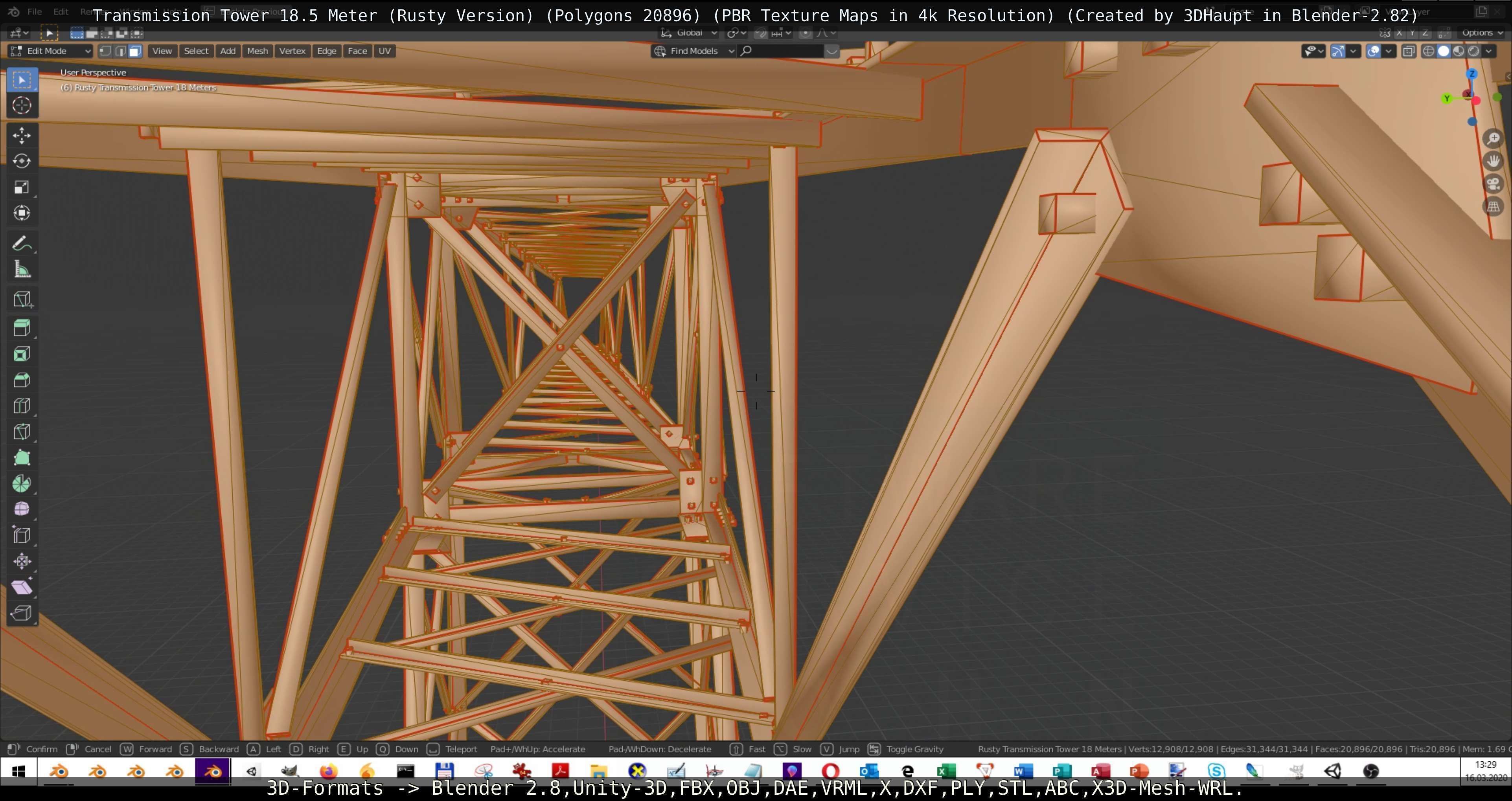 Transmission Tower 18 Meter Rusty Version Low-poly 3D model_110