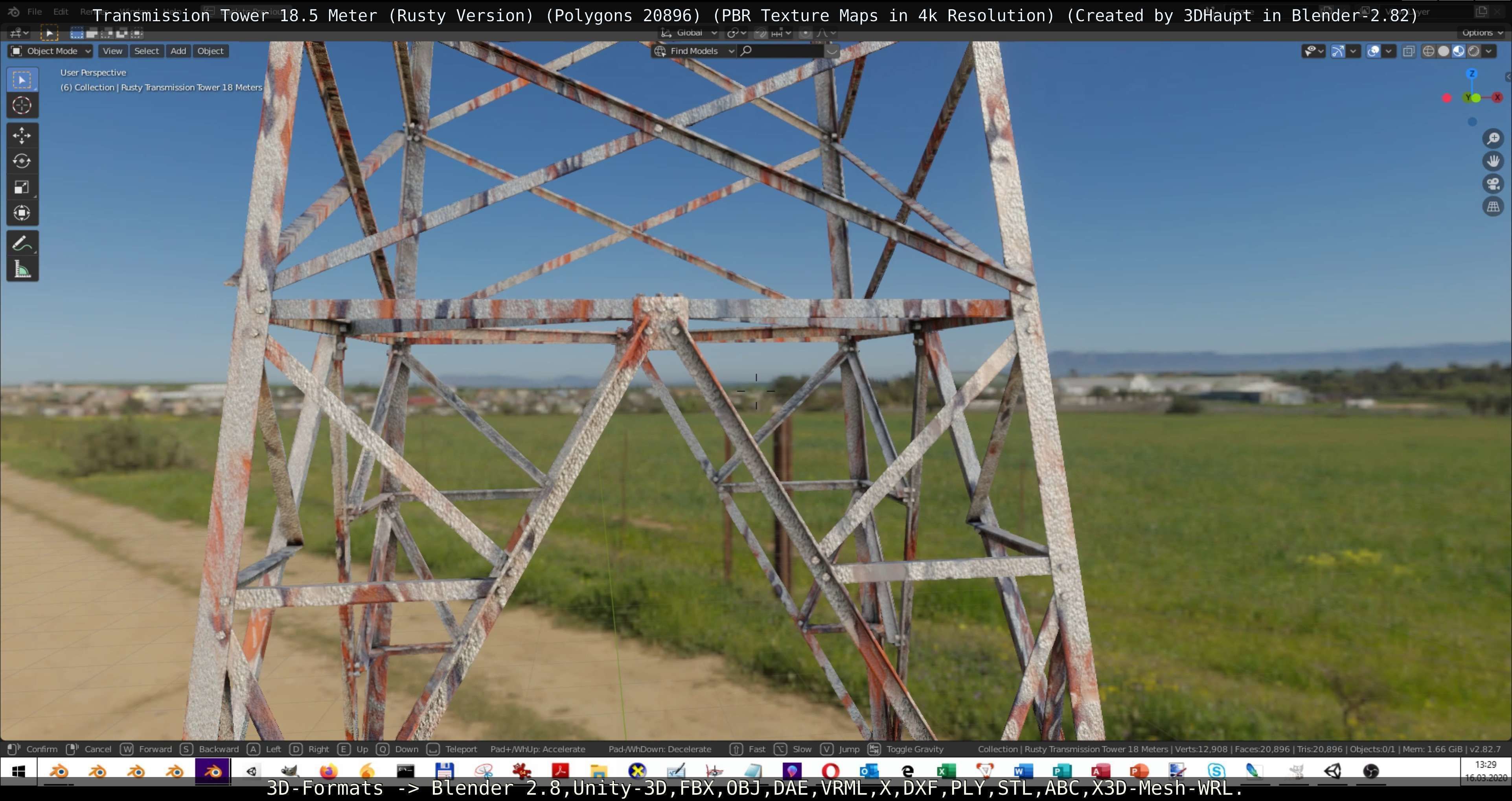 Transmission Tower 18 Meter Rusty Version Low-poly 3D model_18