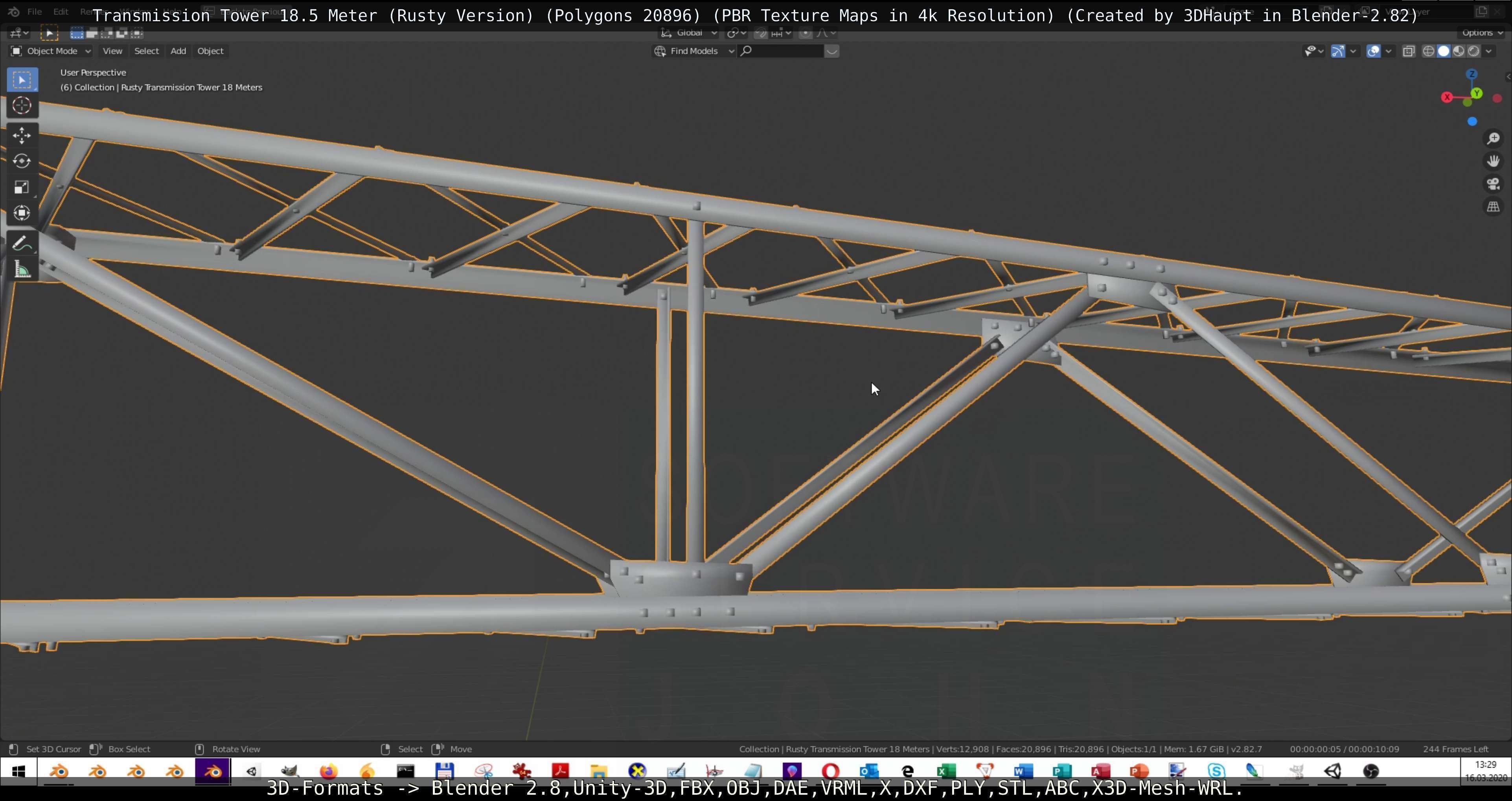 Transmission Tower 18 Meter Rusty Version Low-poly 3D model_113