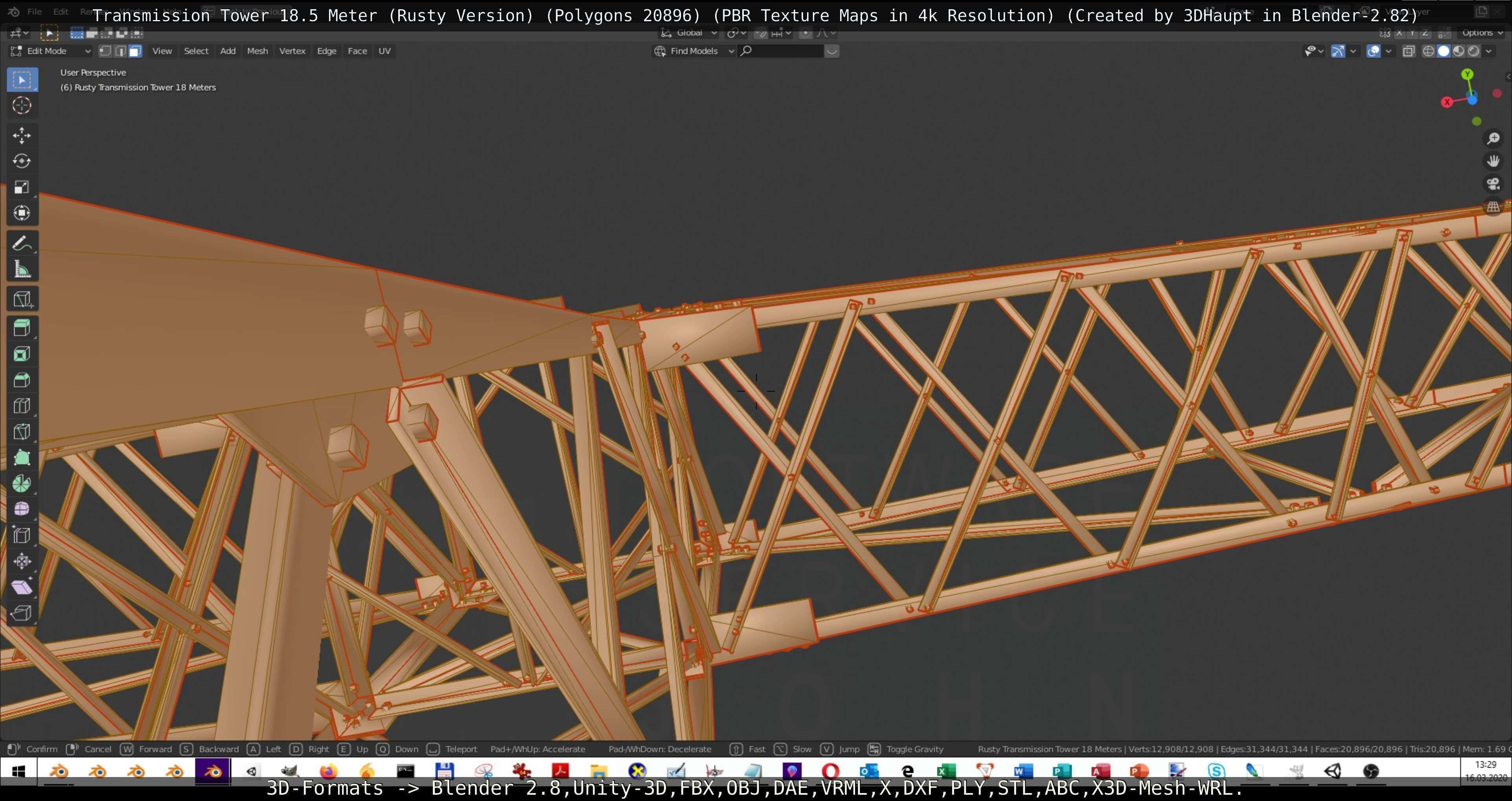 Transmission Tower 18 Meter Rusty Version Low-poly 3D model_105