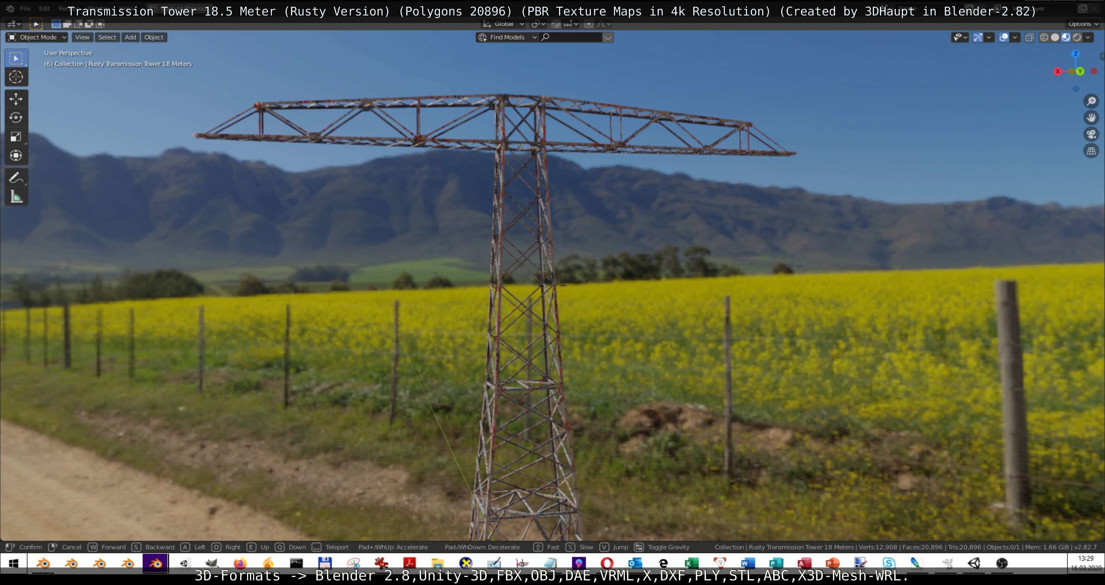 Transmission Tower 18 Meter Rusty Version Low-poly 3D model_70