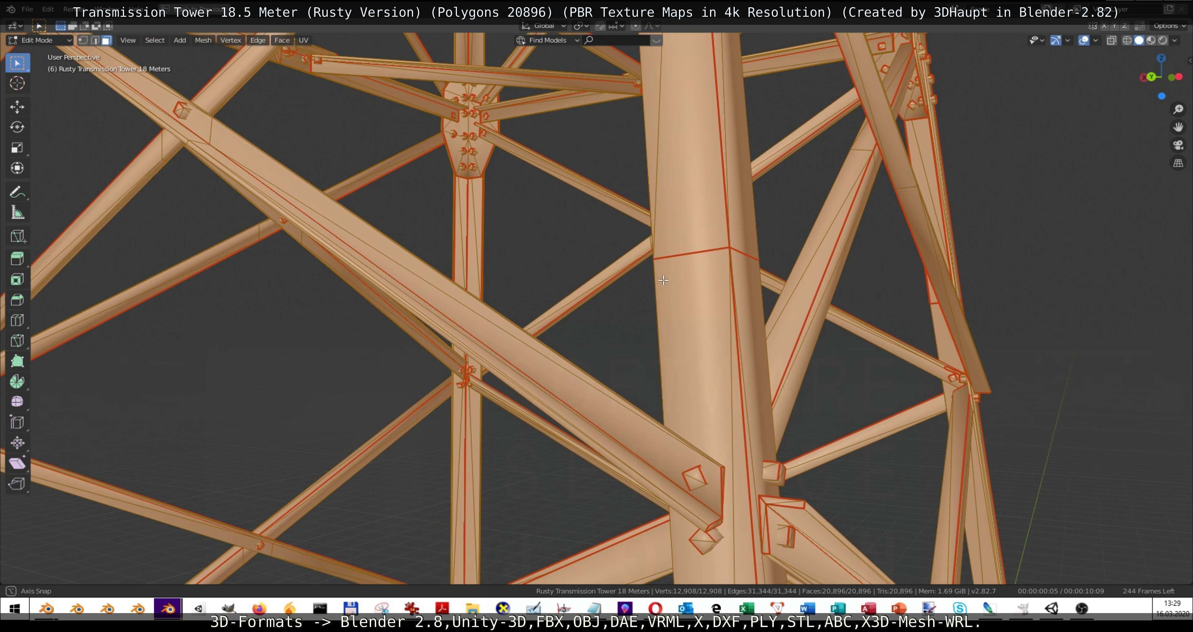 Transmission Tower 18 Meter Rusty Version Low-poly 3D model_100