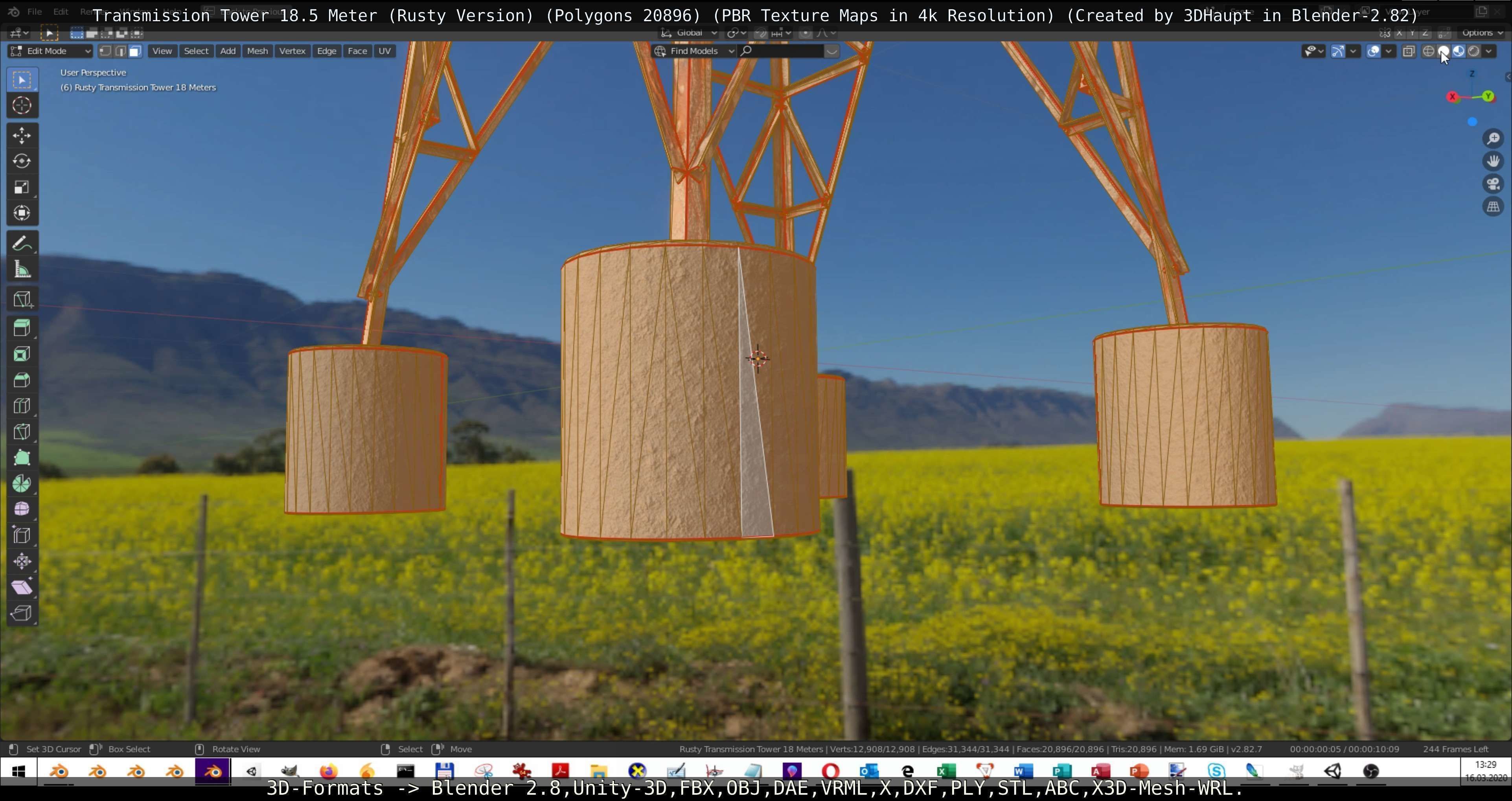 Transmission Tower 18 Meter Rusty Version Low-poly 3D model_92