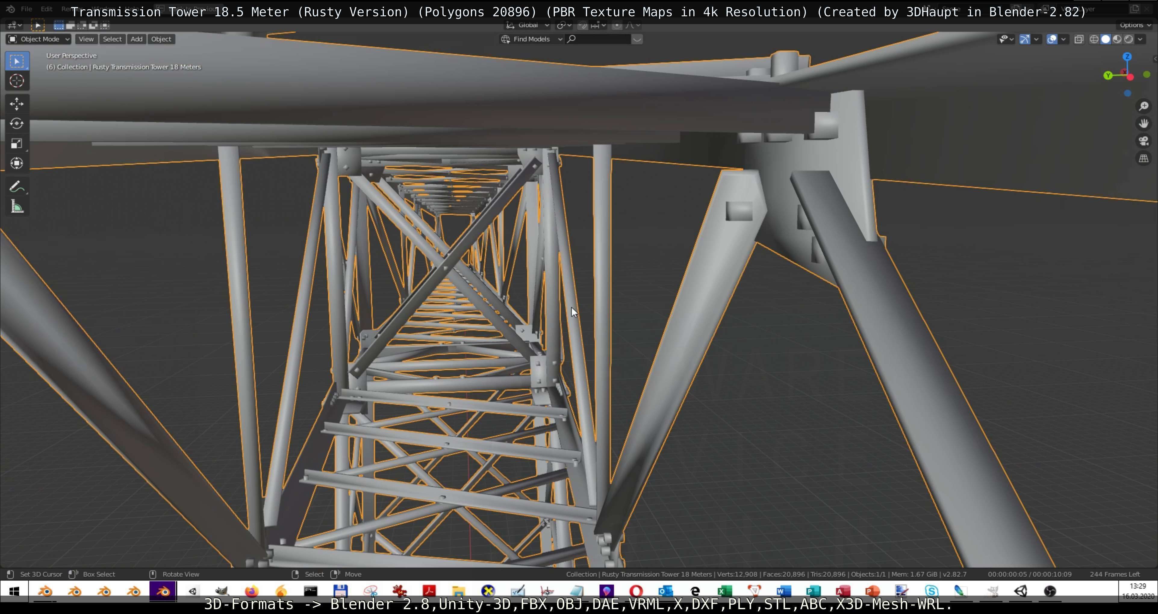 Transmission Tower 18 Meter Rusty Version Low-poly 3D model_22
