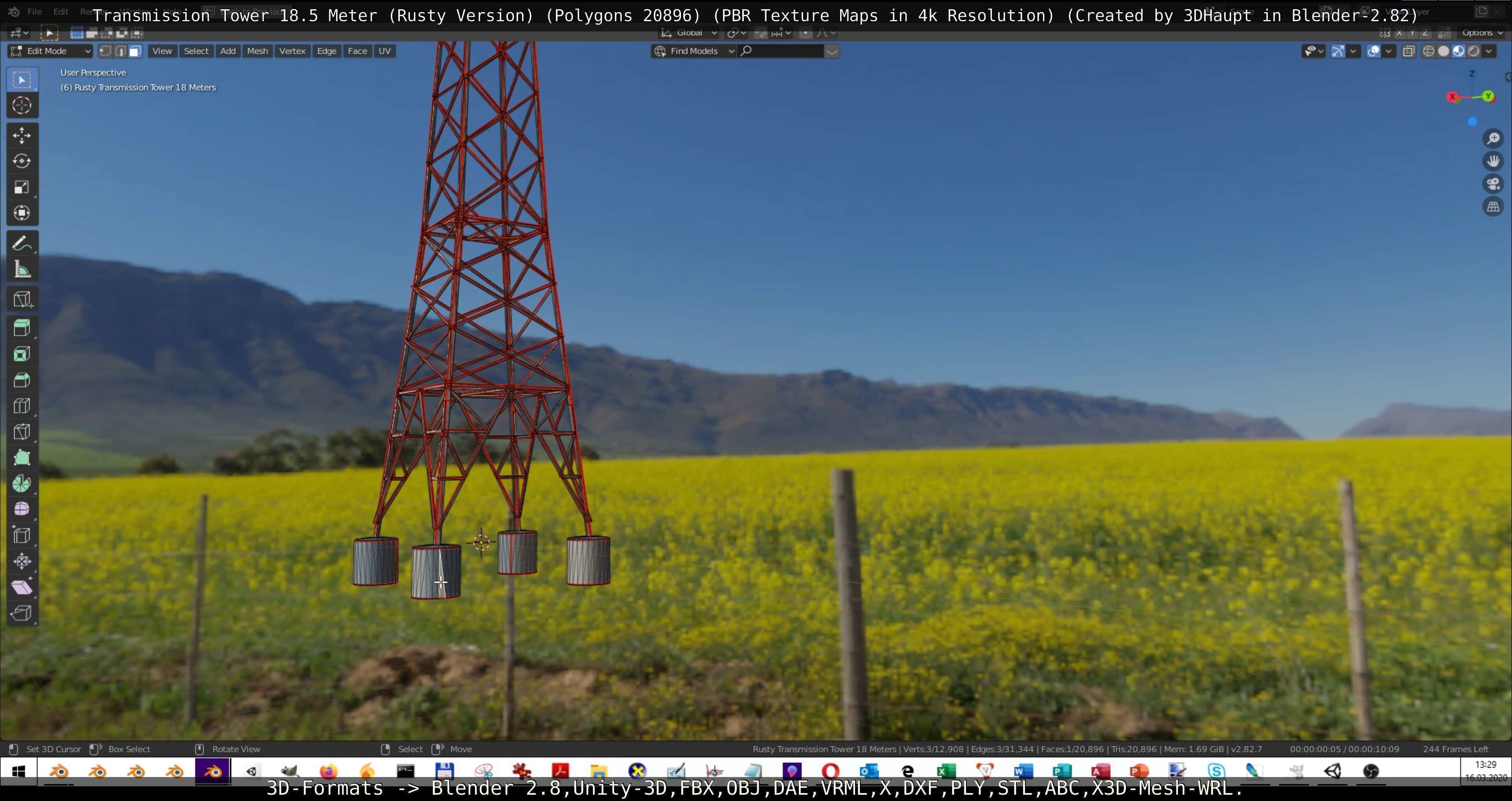 Transmission Tower 18 Meter Rusty Version Low-poly 3D model_86