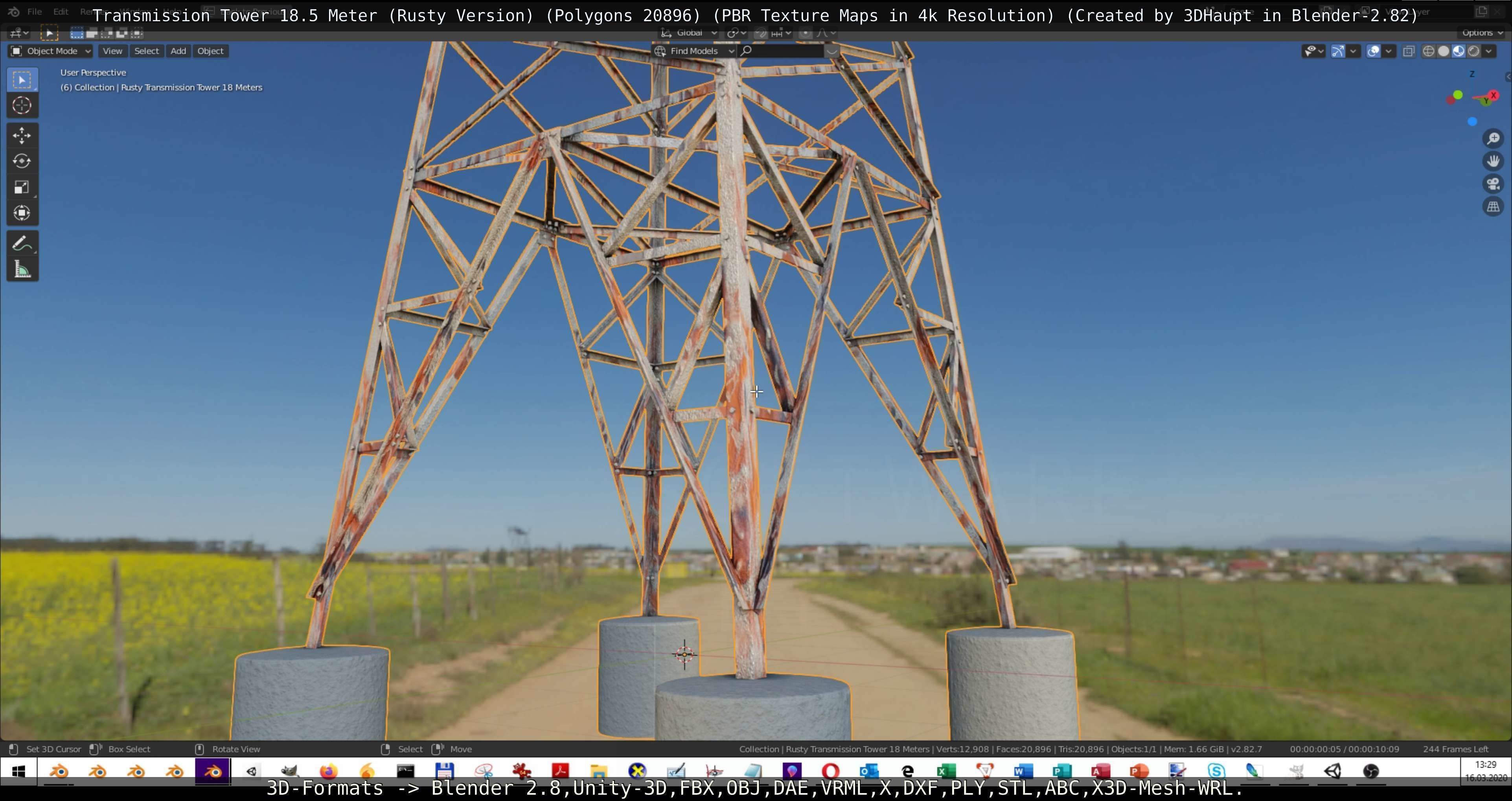 Transmission Tower 18 Meter Rusty Version Low-poly 3D model_80