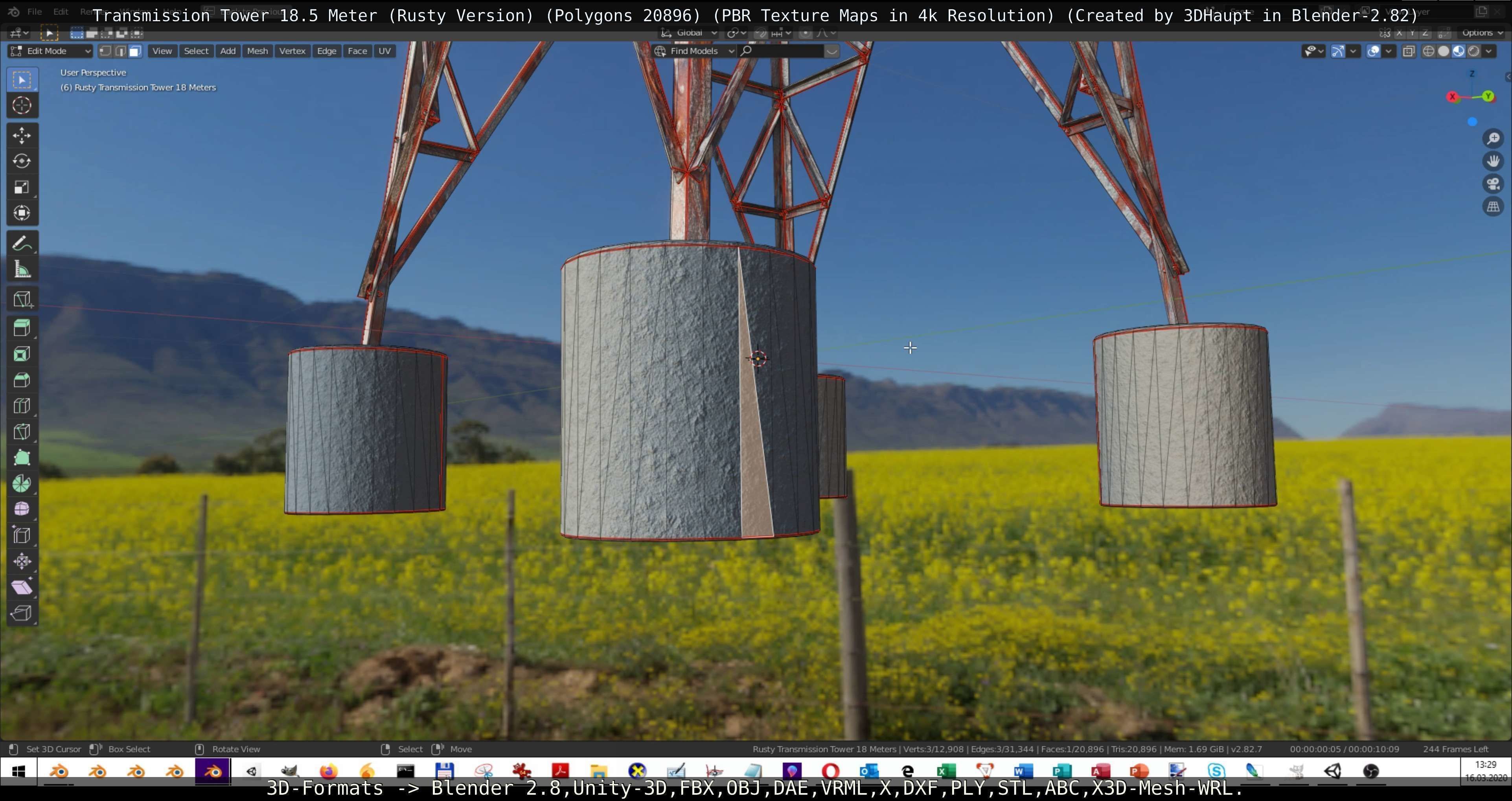 Transmission Tower 18 Meter Rusty Version Low-poly 3D model_89