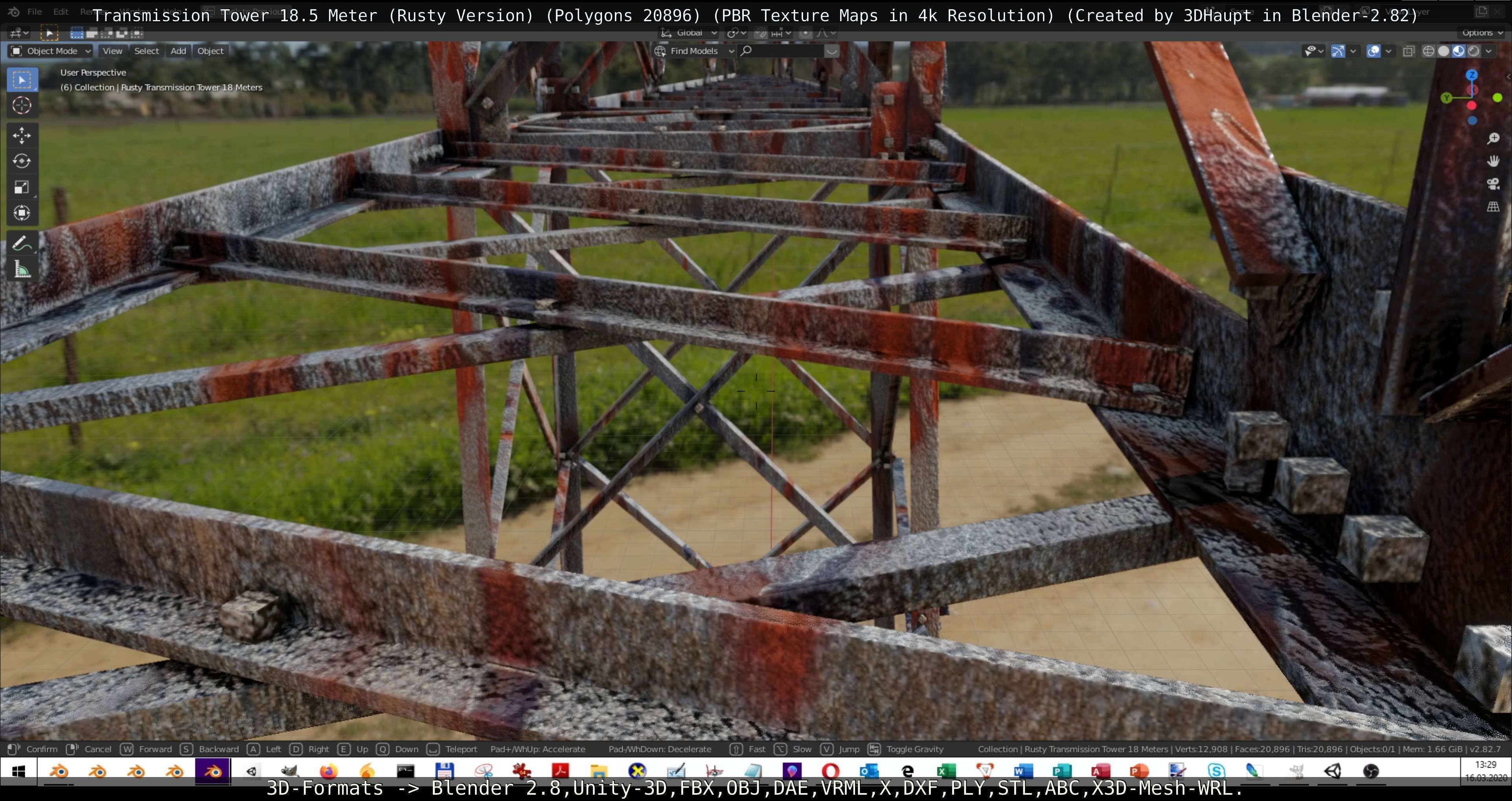 Transmission Tower 18 Meter Rusty Version Low-poly 3D model_16