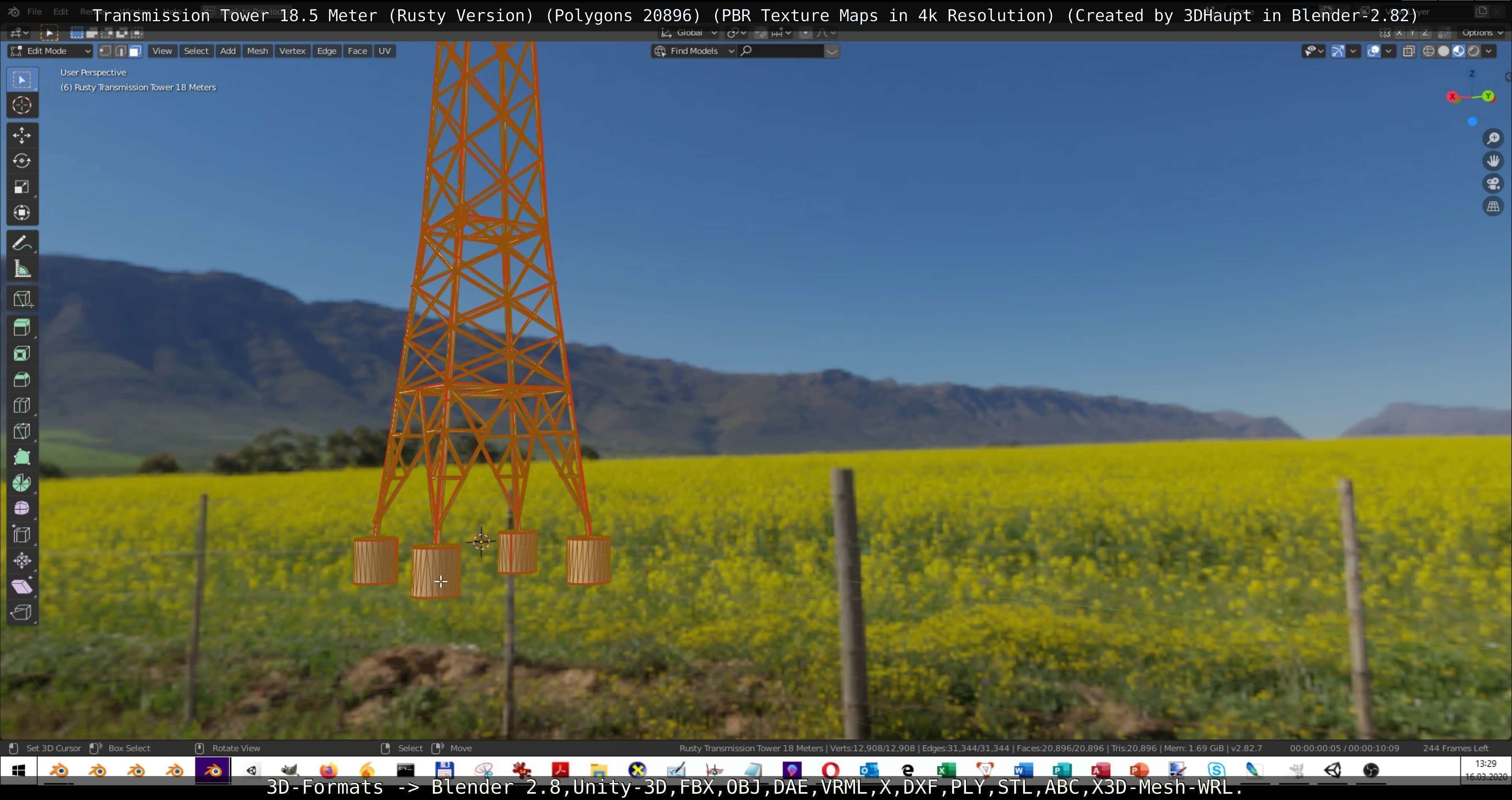 Transmission Tower 18 Meter Rusty Version Low-poly 3D model_85